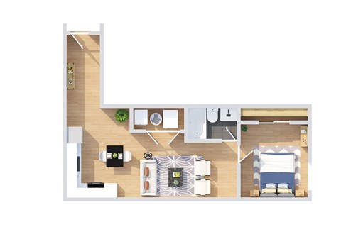 Floor plan for 1 bed, 1 bath, 660 sqft